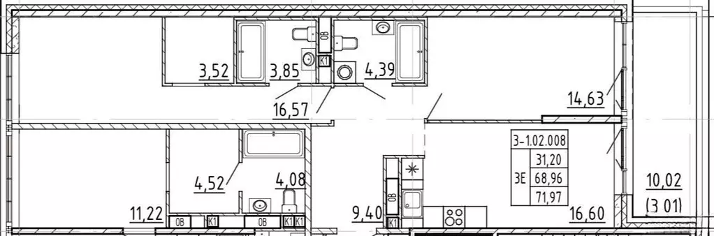 2-к кв. Санкт-Петербург Пионерская ул., 53 (72.0 м) - Фото 2