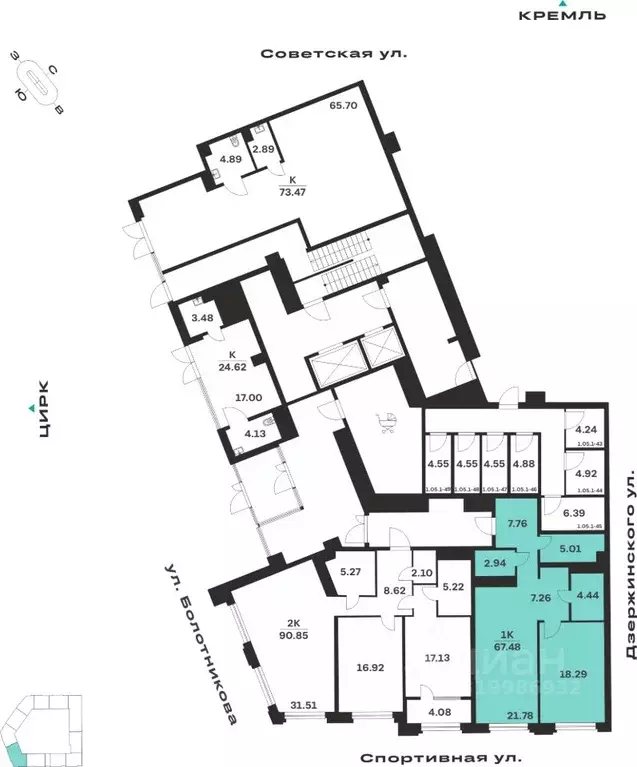 1-к кв. Тульская область, Тула ул. Болотникова, 4 (67.48 м) - Фото 2