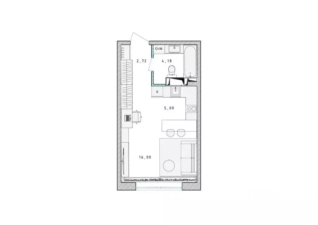 Квартира, студия, 28 м - Фото 1