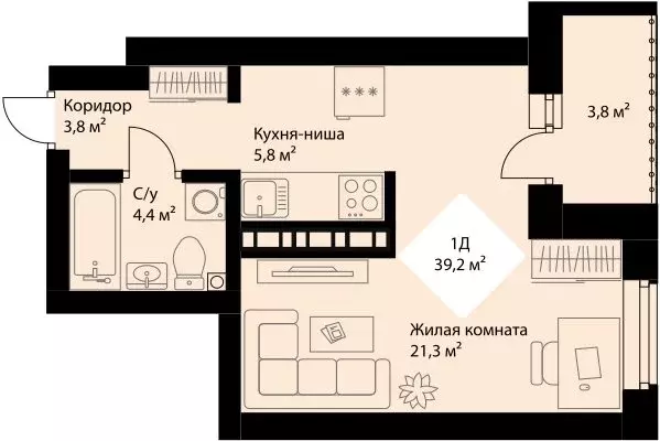 1-комнатная квартира: Екатеринбург, проспект Космонавтов, 3 (37.3 м) - Фото 0