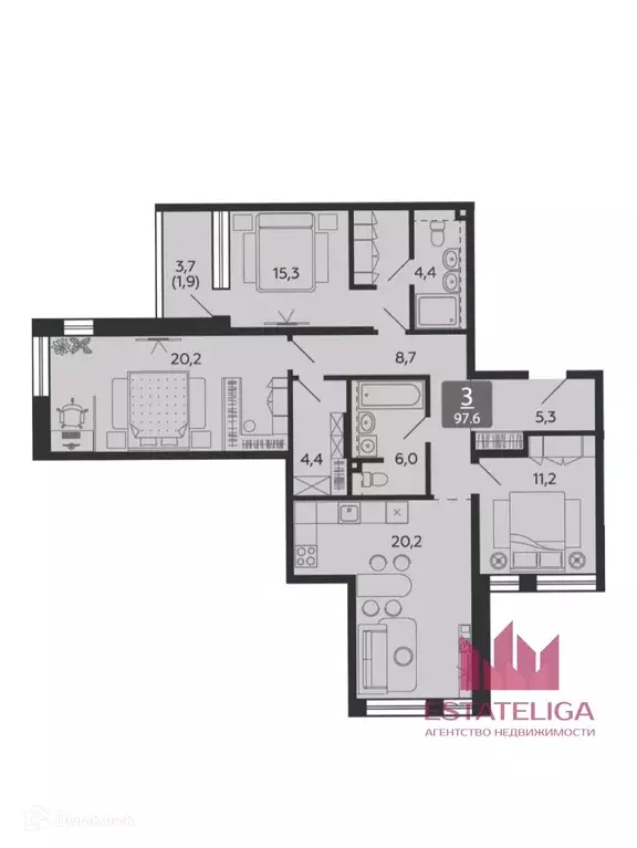 Продаётся 3-к квартира, 97.6 м - Фото 0