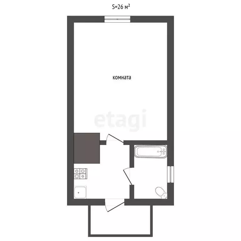 Квартира-студия: Ялуторовск, Больничный переулок, 5 (26 м) - Фото 1