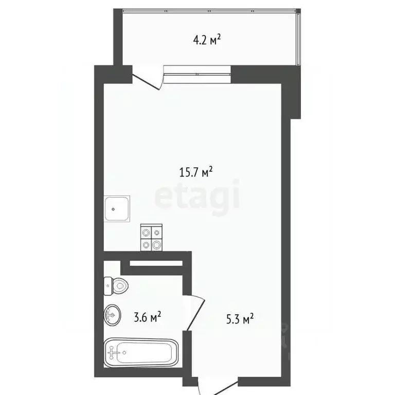 Студия Тюменская область, Тюмень ул. Новоселов, 109 (19.5 м) - Фото 2