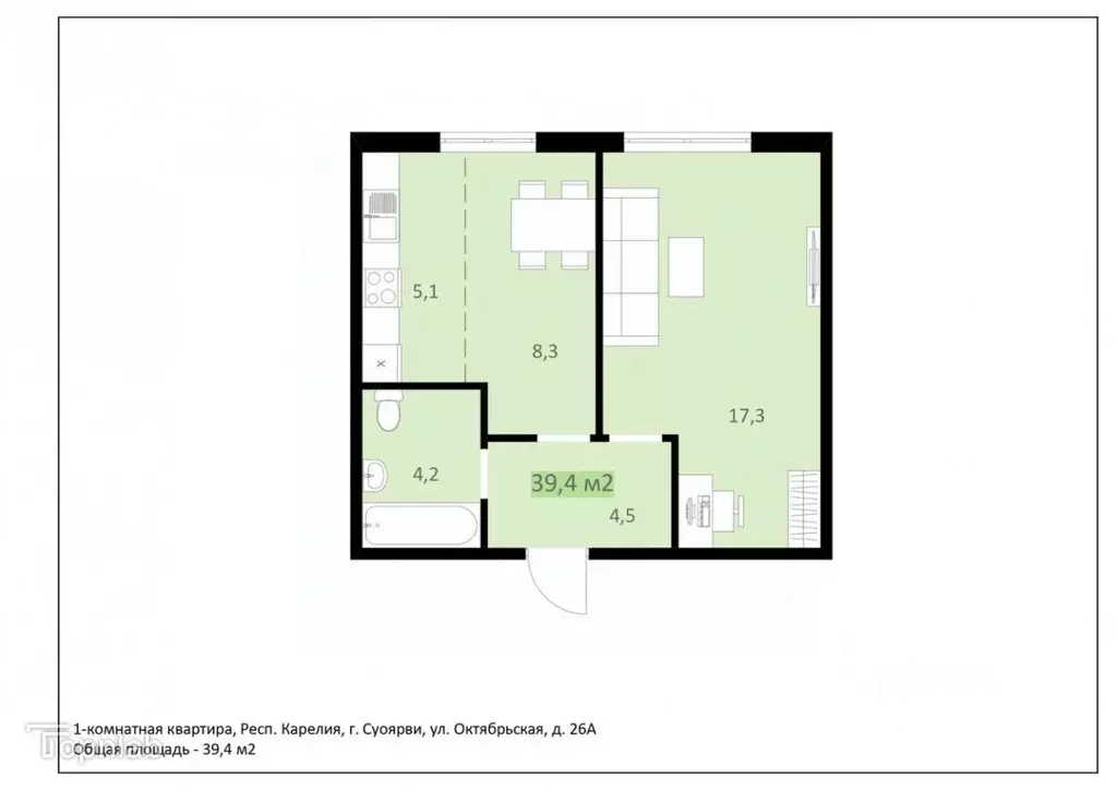 2-к кв. Карелия, Суоярви Октябрьская ул., 26А (39.4 м) - Фото 1