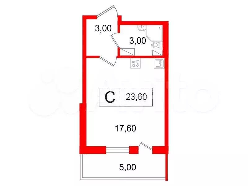 Квартира-студия, 23,6 м, 4/5 эт. - Фото 0