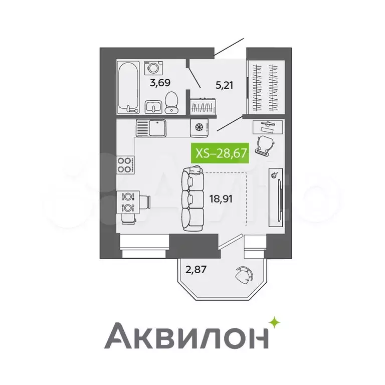 Квартира-студия, 28,7 м, 7/9 эт. - Фото 0