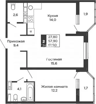 2-к кв. Краснодарский край, Краснодар ул. Имени В.Н. Мачуги, 166Б ... - Фото 1