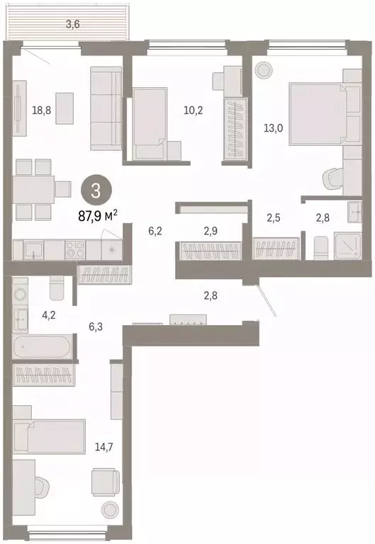 3-к кв. Омская область, Омск  (87.86 м) - Фото 2