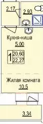 Квартира-студия, 22,3 м, 2/15 эт. - Фото 0