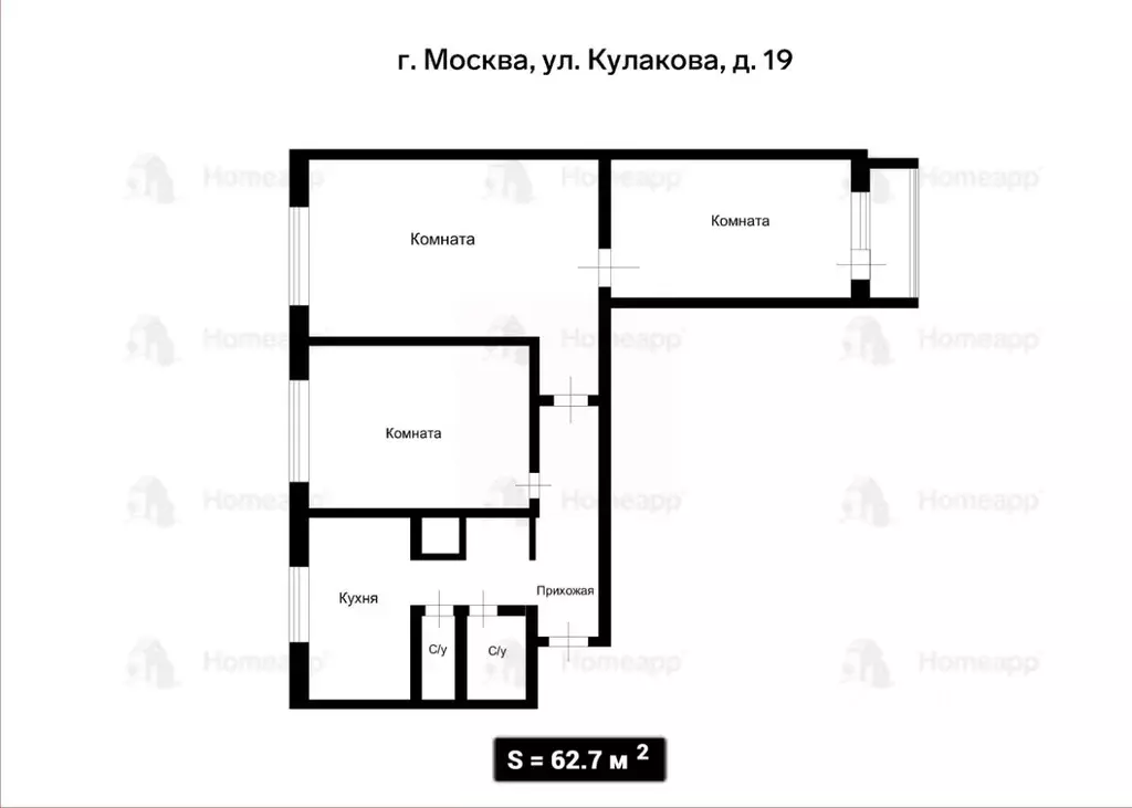 3-к кв. Москва ул. Кулакова, 19 (62.7 м) - Фото 2
