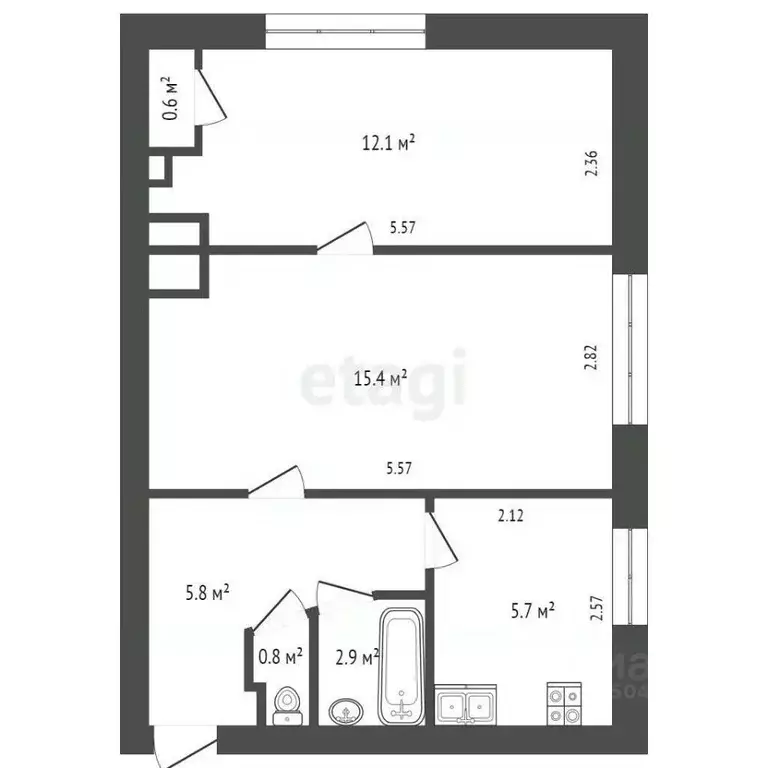 2-к кв. Севастополь с. Орловка, ш. Качинское, 1 (42.3 м) - Фото 1