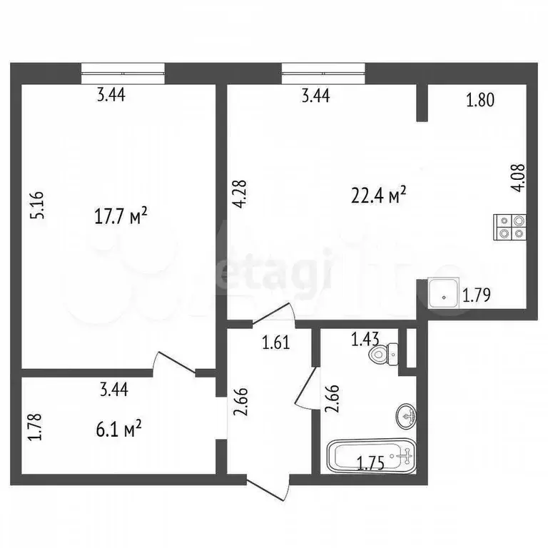 1-к. квартира, 55,1 м, 1/5 эт. - Фото 0