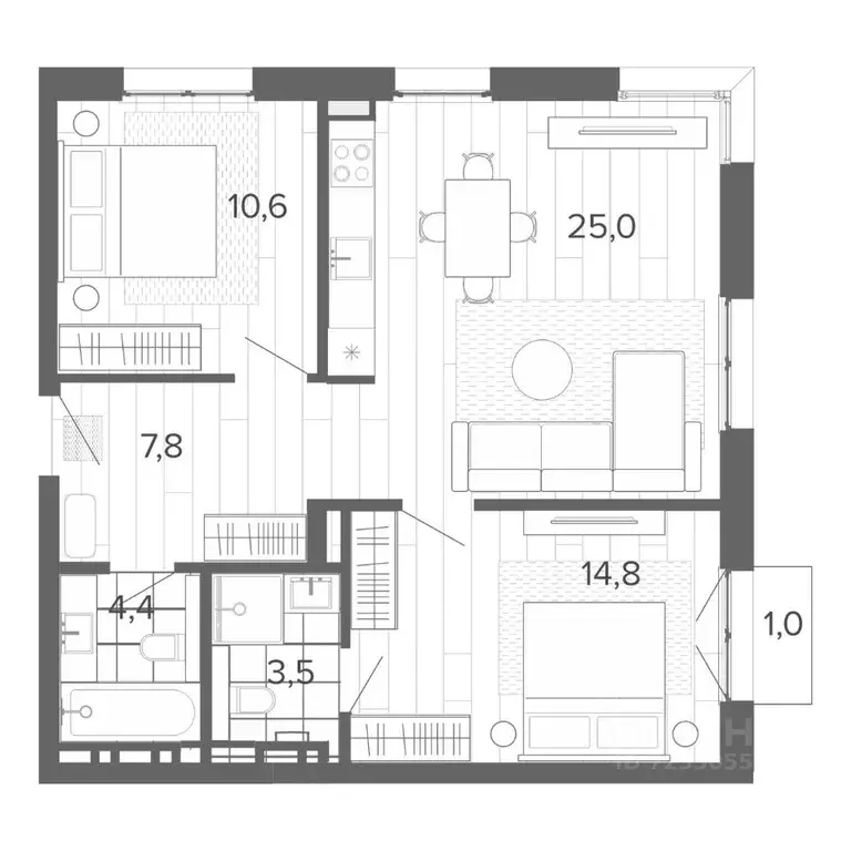 3-к кв. Алтайский край, Барнаул тракт Змеиногорский, 35Б (66.63 м) - Фото 1