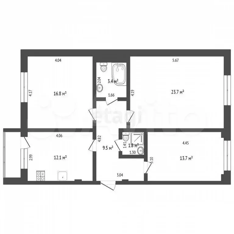 3-к. квартира, 81 м, 7/16 эт. - Фото 0