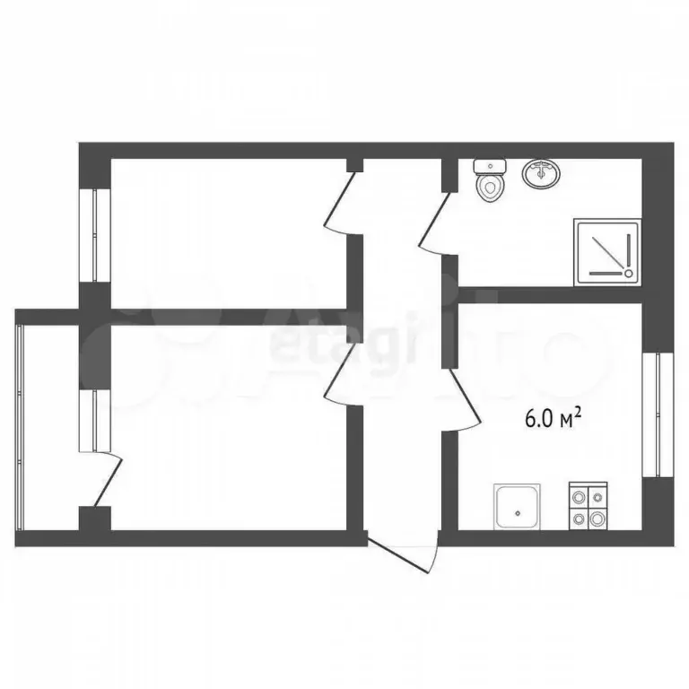 2-к. квартира, 47 м, 2/2 эт. - Фото 0