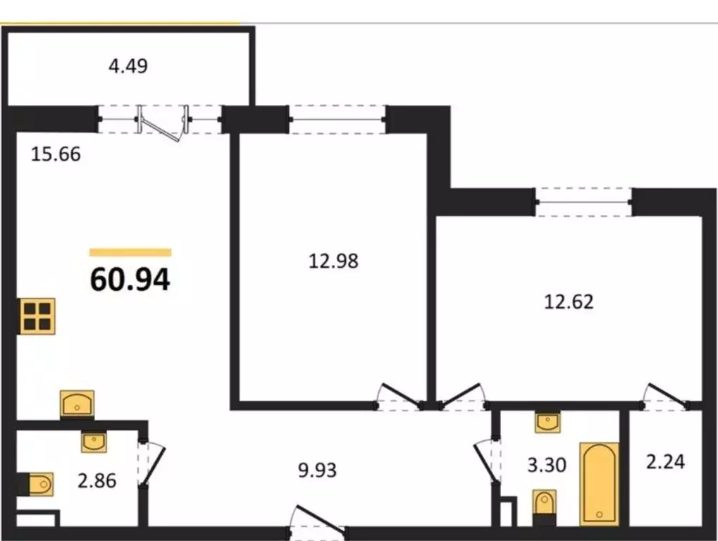 2-комнатная квартира: Бугры, аллея Ньютона, 2 (60 м) - Фото 1