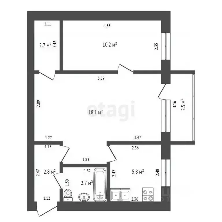 2-к кв. Тамбовская область, Тамбов Базарная ул., 178 (42.3 м) - Фото 1