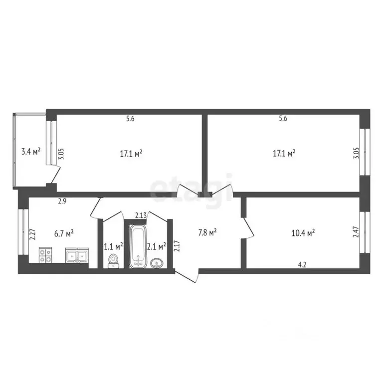 3-к кв. Самарская область, Самара Алма-Атинская ул., 80 (61.3 м) - Фото 1