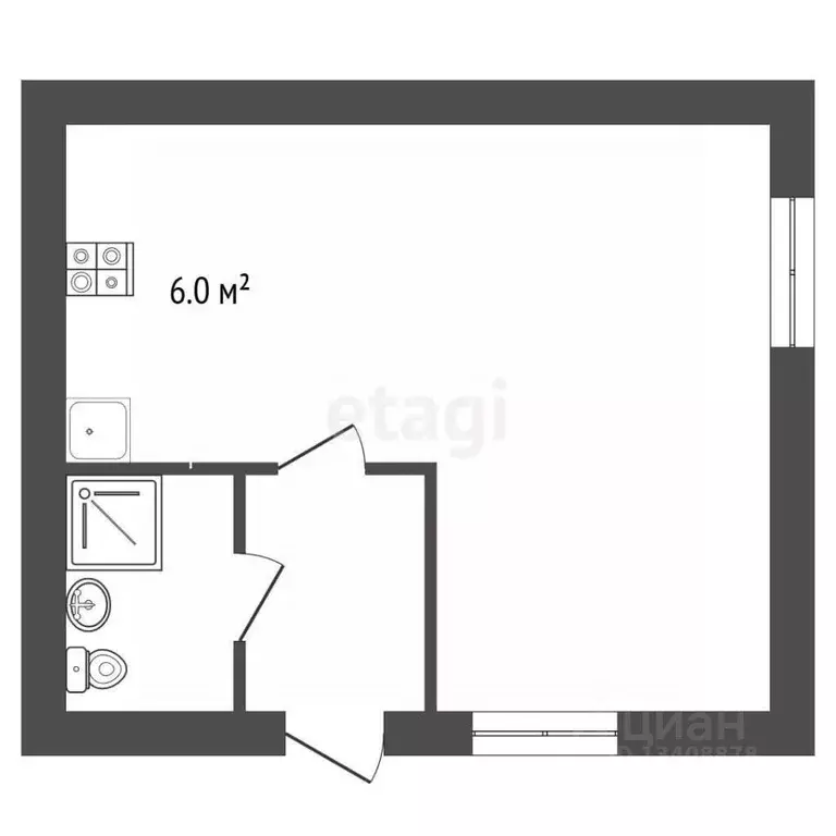 Студия Ханты-Мансийский АО, Ханты-Мансийск Снежная ул., 6 (32.0 м) - Фото 2