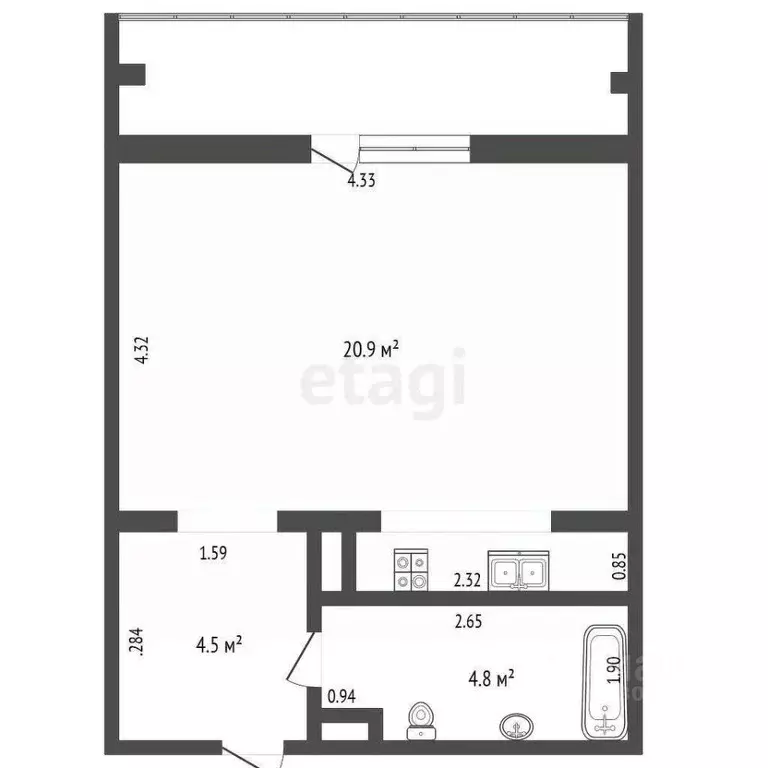 Студия Кемеровская область, Кемерово Молодежный просп., 31 (30.4 м) - Фото 2