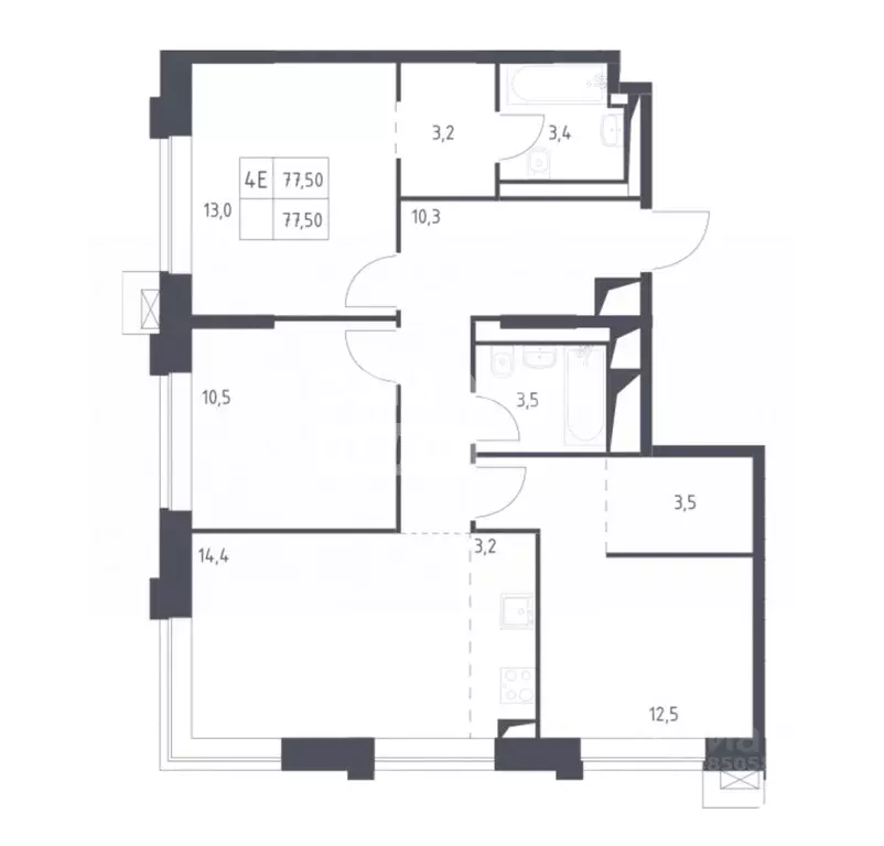 3-к кв. Москва Верейская ул., 43к6 (77.5 м) - Фото 2