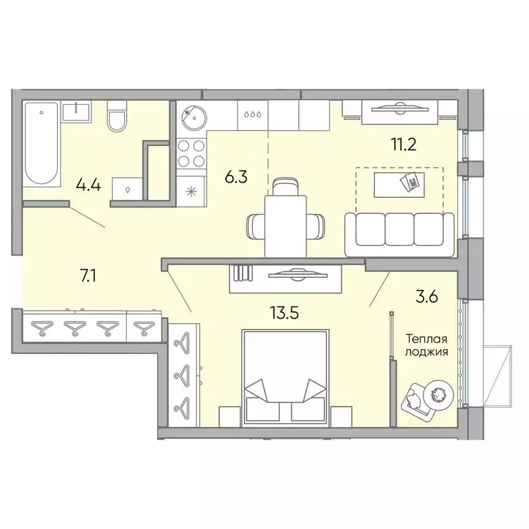 2-комнатная квартира: Чита, микрорайон Хороший, 14 (46.1 м) - Фото 1