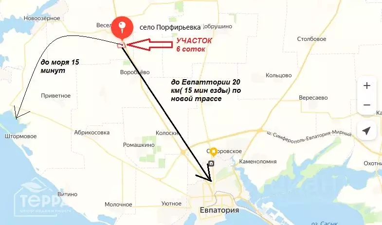 Участок в Крым, Сакский район, Веселовское с/пос, с. Порфирьевка  (6.0 ... - Фото 2