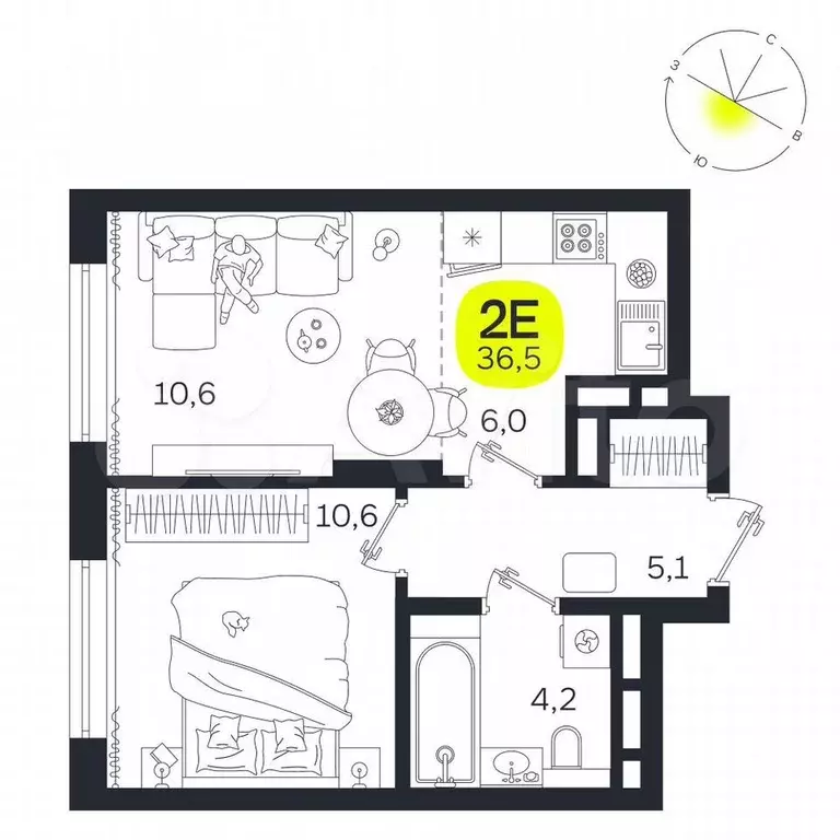2-к. квартира, 36,5 м, 18/27 эт. - Фото 1