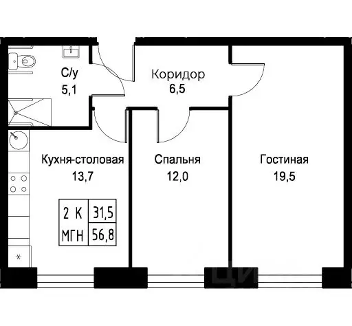 2-к кв. Москва ул. Наметкина, 10Д (56.8 м) - Фото 0