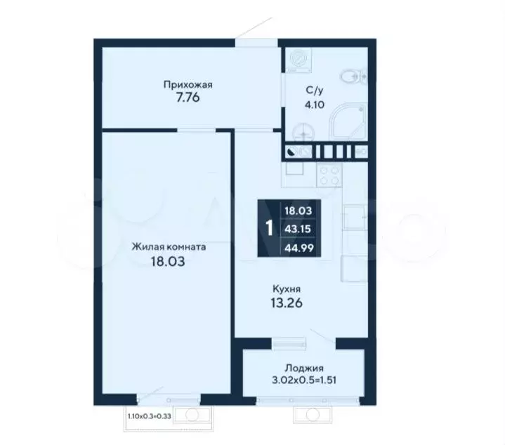 1-к. квартира, 45 м, 3/4 эт. - Фото 0