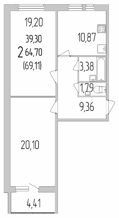 2-к кв. Белгородская область, Белгород ул. Лермонтова, 29А (69.1 м) - Фото 0