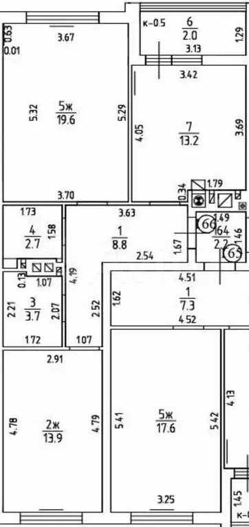 2-к. квартира, 64 м, 7/9 эт. - Фото 1