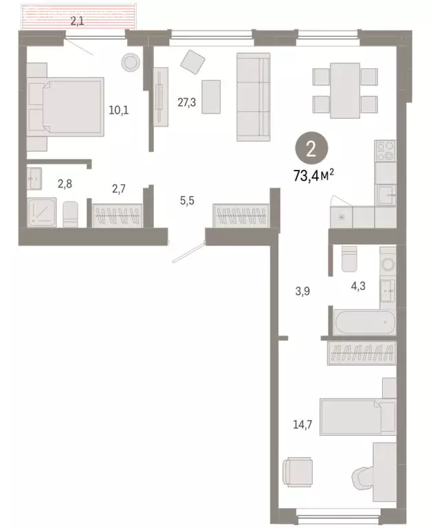 2-комнатная квартира: Новосибирск, квартал Лебедевский, 1/3 (73.4 м) - Фото 2