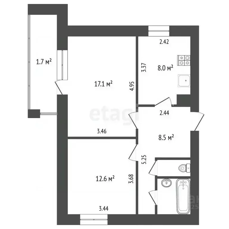 2-к кв. Крым, Симферополь ул. Маршала Жукова (51.8 м) - Фото 2