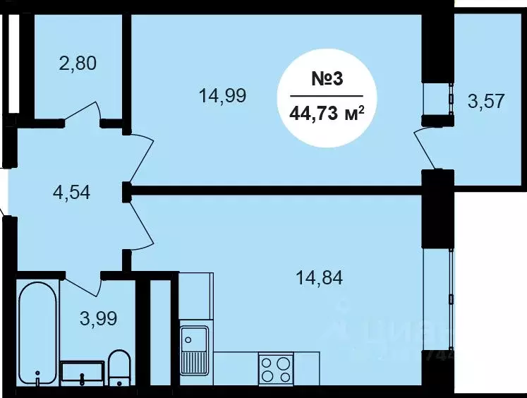 1-к кв. Калужская область, Обнинск 51А мкр, Парковый Центр жилой ... - Фото 1