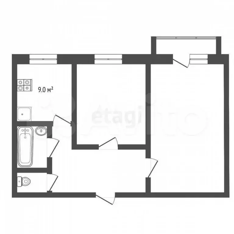 2-к. квартира, 48,4 м, 6/9 эт. - Фото 0