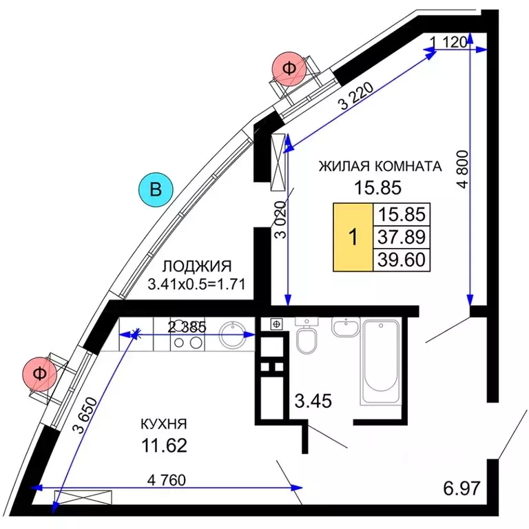 1-к кв. Краснодарский край, Краснодар Воронежская ул., 47Б (39.6 м) - Фото 0