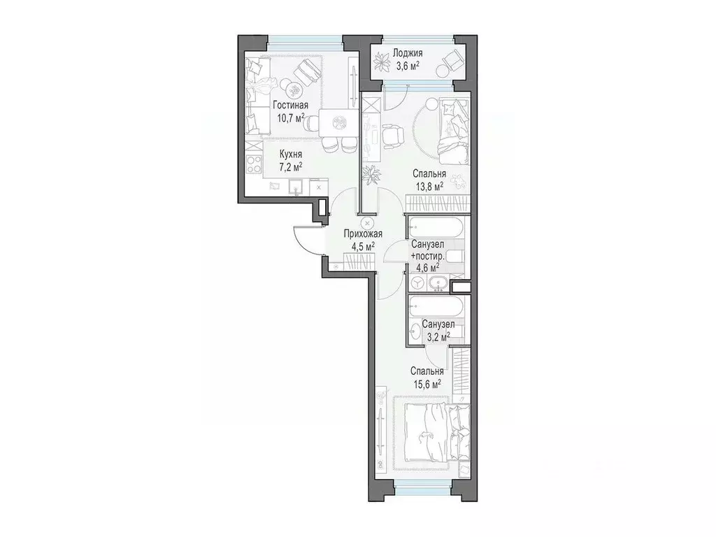2-к кв. Московская область, Мытищи Белый Grad жилой комплекс (61.4 м) - Фото 1