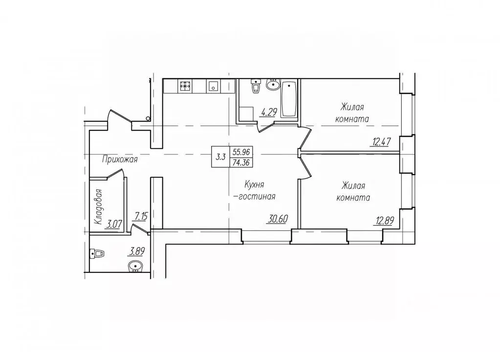 3-к кв. Чувашия, Чебоксары ул. Фридриха Энгельса, поз7 (74.36 м) - Фото 1