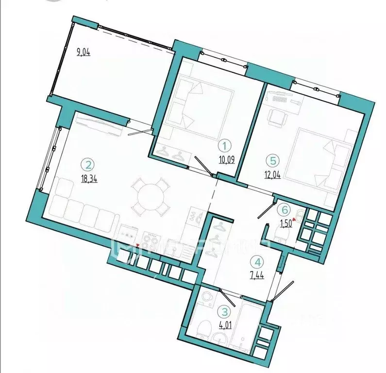 2-к кв. Брянская область, Брянск Бежицкая ул., 21Б (58.0 м) - Фото 2