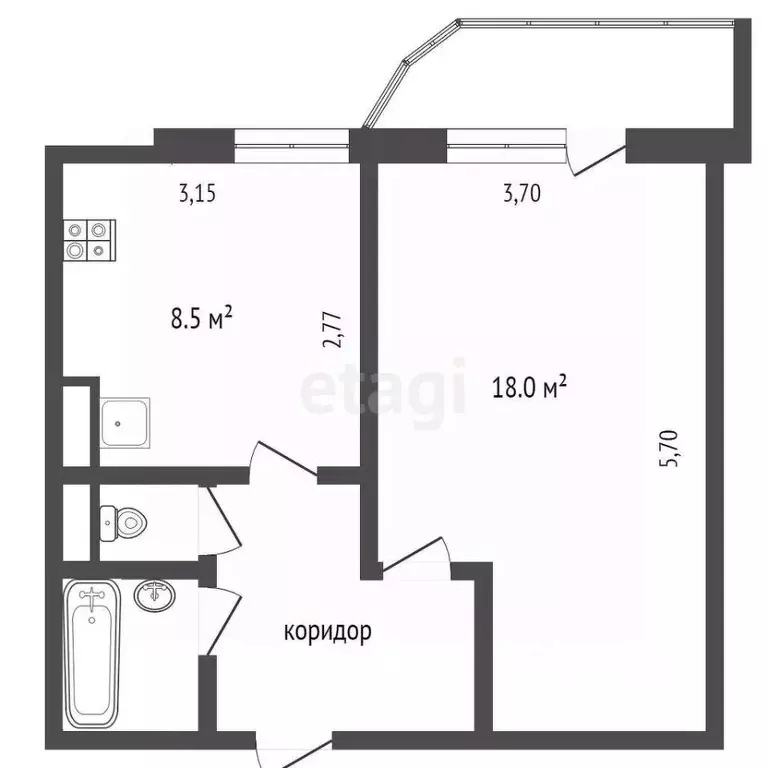 1-к кв. Омская область, Омск Машиностроительная ул., 5/1 (37.3 м) - Фото 1