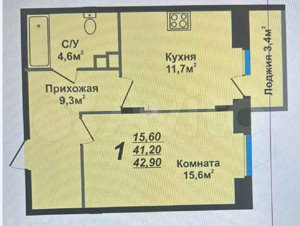 1-к. квартира, 44,4 м, 14/18 эт. - Фото 0