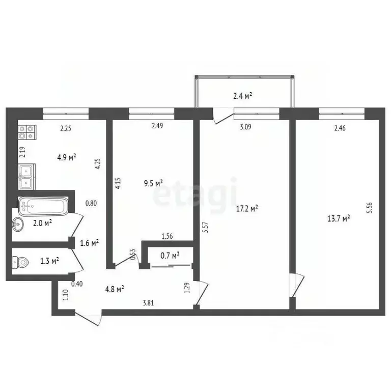3-к кв. Кемеровская область, Топки Красная Горка мкр, 4 (55.7 м) - Фото 1