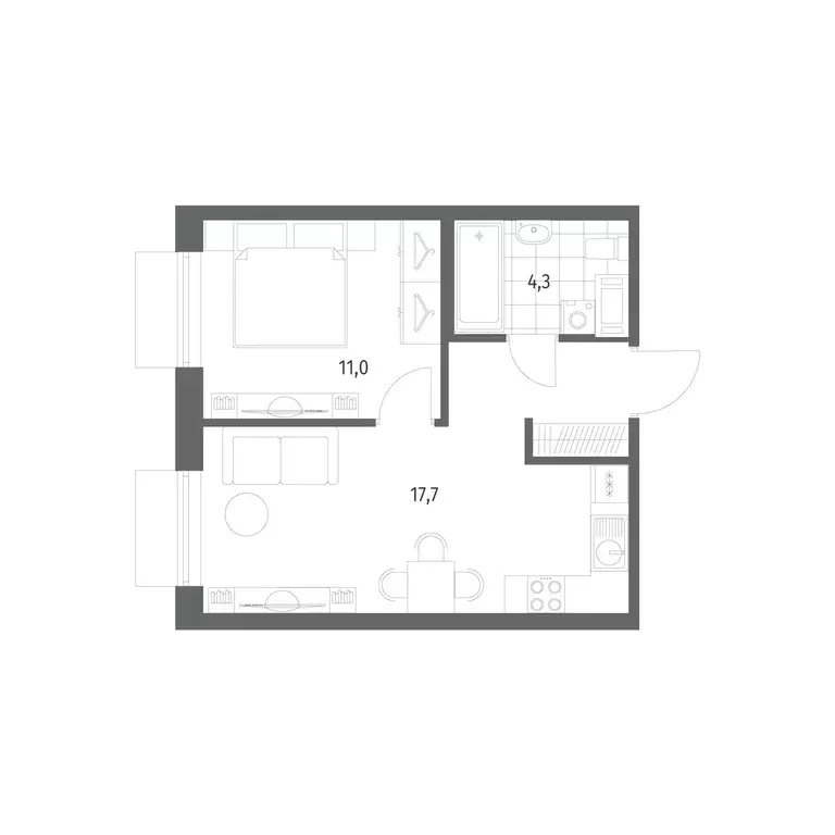 1-к квартира, 37.3 м - Фото 0