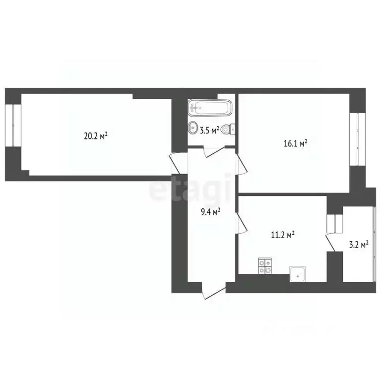 2-к кв. Калининградская область, Зеленоградск Московская ул., 72 (64.3 ... - Фото 2