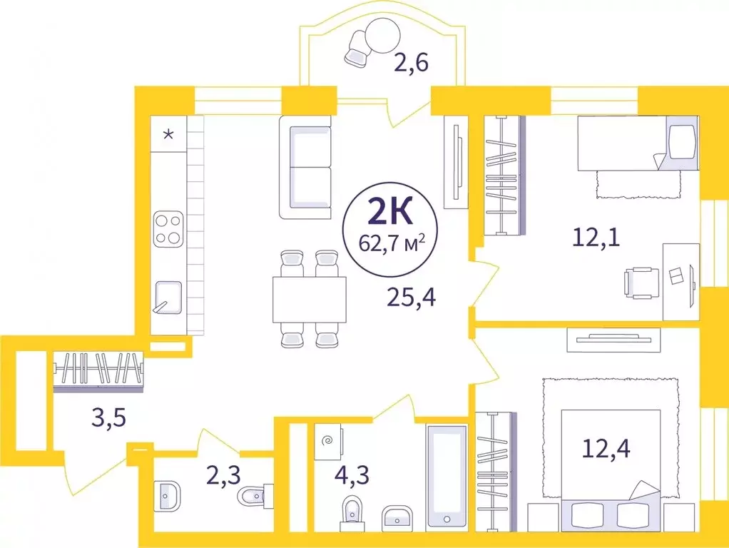 2-комнатная квартира: Екатеринбург, улица 22-го Партсъезда, 5 (60.87 ... - Фото 0