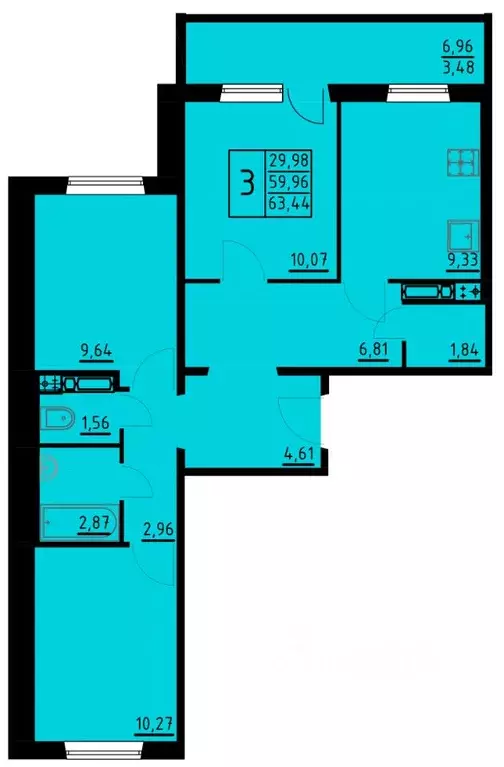 3-к кв. Пермский край, Пермь ул. Танцорова, 96 (63.44 м) - Фото 1