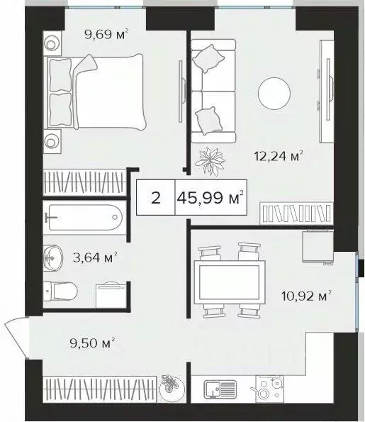 2-к кв. Тульская область, Тула Верди жилой комплекс (45.99 м) - Фото 0