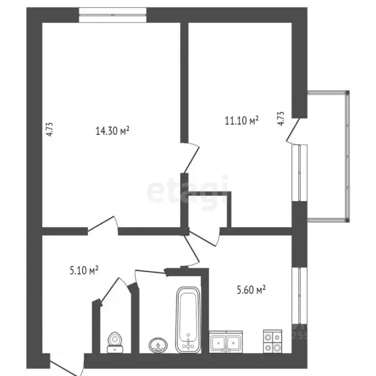 2-к кв. Крым, Симферополь ул. Кечкеметская (42.0 м) - Фото 1