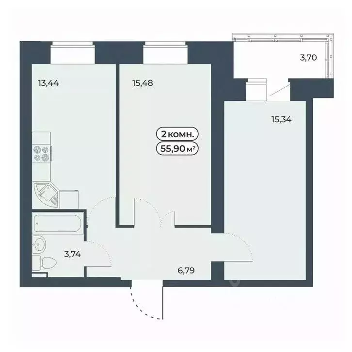 2-к кв. Красноярский край, Красноярск ул. Светлова, 12 (55.9 м) - Фото 1